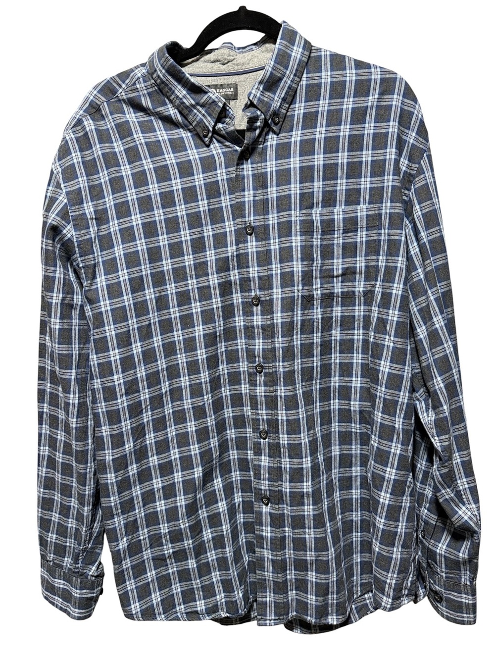 Blue and Gray Plaid Button-Down Men’s Shirt